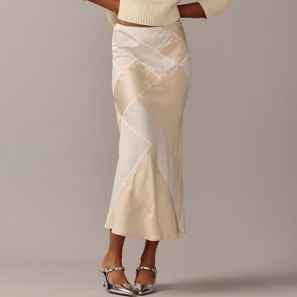 J. Crew Dresses & Skirts - J. Crew Cream and White Satin Patchwork Midi Skirt